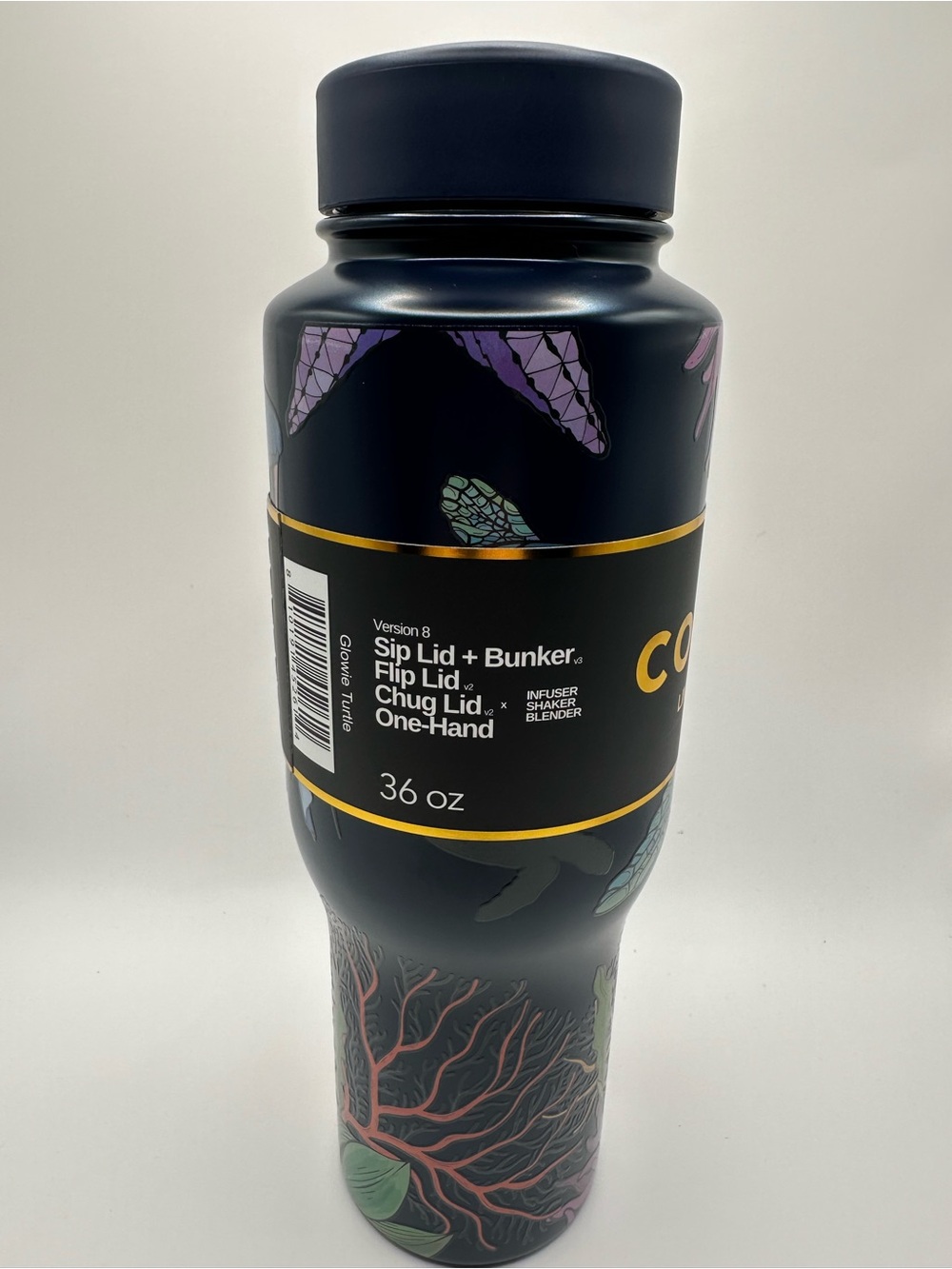 Coldest Limitless Bottle - Glowie Turtle Design (Navy/Pink/Blue) 36 Oz - Picture 8 of 8
